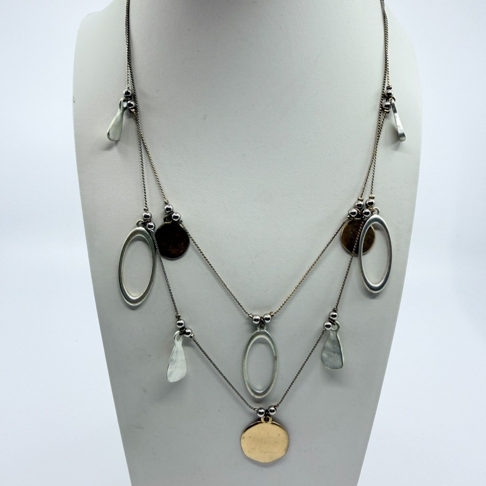 Vintage Y2K Mixed Metal Multi Strand Necklace Geometric Circles Charms Classic